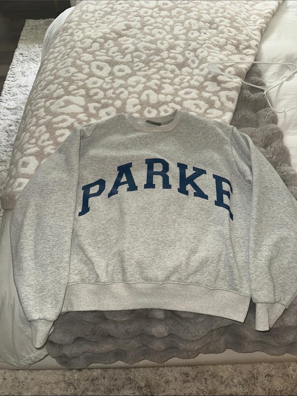 Parke Women's Light Gray Crewneck Sweatshirt with Navy Lettering
